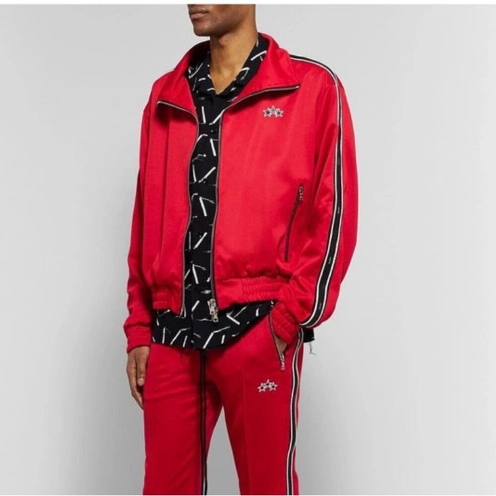 Amiri leather trim red track jacket size small